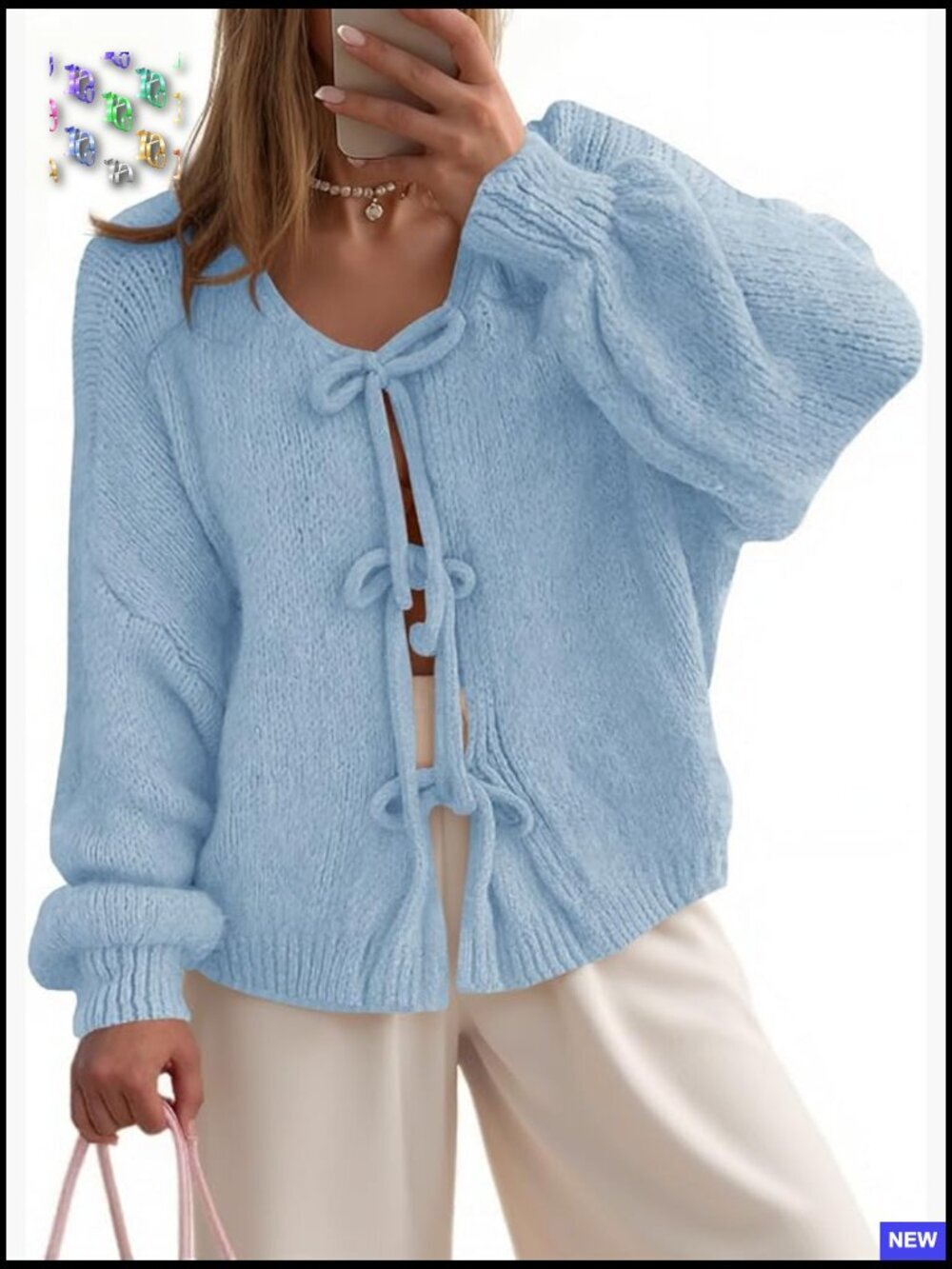 Oversized Bow Tie Front Cardigan Sweater Chic Loose Knit Top Y2K Minimal